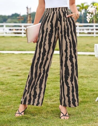Women Striped Pants Loose Wide Leg Trousers Casual Low Waist Fashion Lounge with Pockets in Saudi Arabia
