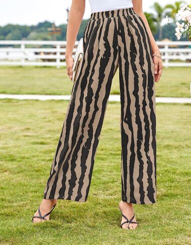 Women Striped Pants Loose Wide Leg Trousers Casual Low Waist Fashion Lounge with Pockets in Saudi Arabia