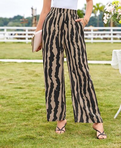 Women Striped Pants Loose Wide Leg Trousers Casual Low Waist Fashion Lounge with Pockets in Saudi Arabia