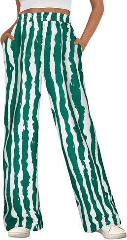 Women Striped Pants Loose Wide Leg Trousers Casual Low Waist Fashion Lounge with Pockets in Saudi Arabia