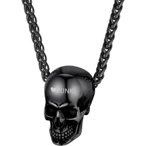 GoldChic Jewelry Skull Necklaces For Men, Stainless Steel Gothic Skeleton Necklace Viking Norse Runes Halloween Gifts for Man