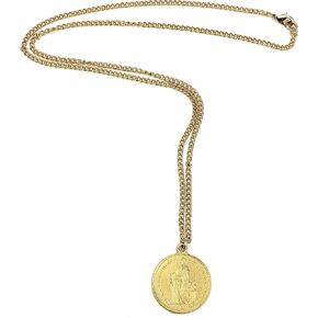 Ben-Amun French Coin Style Pendant Statement Necklace, Gold Jewelry, Made in New York, One Size