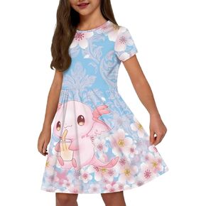 فساتين Uourmeti للفتيات على شكل حرف A كاجوال بأكمام قصيرة فستان الأميرة مع جيوب in Kuwait