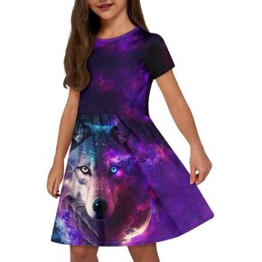 Uourmeti Girls A-Line Casual Dresses Short Sleeve Princess Dress with Pockets