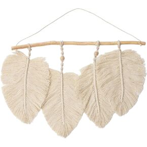 Crane Baby Willow Leaf Wall Décor - Bohemian-Style Nursery Wall Art, Handcrafted with Macramé Details