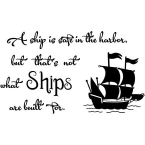 Sailboat Wall Decal - Adventure Awaits Wall Stickers with Inspirational Quote - PVC Removable Wall Decor for Brave and Adventurous Kids - Ancient Pirate Sailboat for Living Room and Bedroom - effect 16"x28"inch (Black-JWH291-ship)