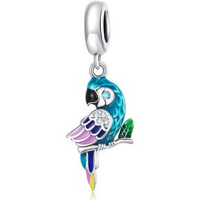 Lucky Animal Charms For Bracelets,Original 100% 925 Sterling Silver Charm Bead birthday Christmas bracelets (Parrot Pendant)