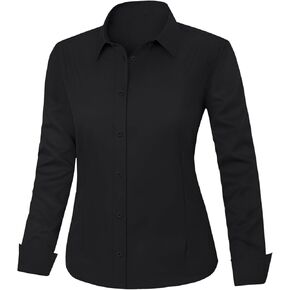 قمصان IN'VOLAND للسيدات مقاس كبير وأكمام طويلة وأزرار سفلية، بلوزة مكتب عمل كاجوال سادة باللون الأسود in Kuwait