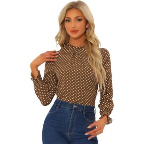 Allegra K Women's Printed Ruffled Mock Neck Puff Long Sleeve Casual Blouse Top in Saudi Arabia