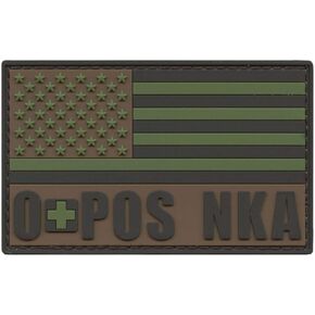 Blackout USA America Flag OPOS O+ O POS NKA Blood Type No Known Drug Allergies Tactical PVC Rubber Patch