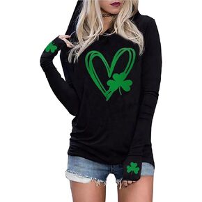 Susongeth St Patrick's Day هوديي للنساء الأيرلندية شامروك قميص جرافيك مضحك محظوظ البرسيم كم طويل هوديي البلوز القمم