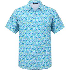 Ecosunny Fishing Shirts for Men Button Down Short Sleeve Hawaiian UPF 50+ Breathable Travel Hiking Shirt with Pockets