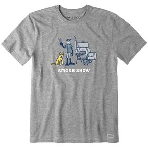 Life is Good. Men's Jake and Rocket Smoke Show SS Crusher Tee, Heather Gray, Large