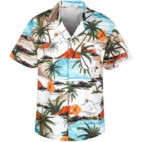 Men's Short Sleeve Hawaiian Shirt Loose Fit, Floral Print Tropical Cruise Beach Button Down Aloha Shirt