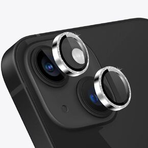 TENOC Camera Lens Protector for iPhone 14 & iPhone 14 Plus, 9H Tempered Glass Camera Screen Cover, Silver Metal Individual Ring