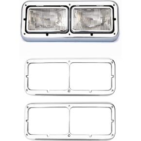 SEPEY P 12' Chrome Headlight Bezel for Kenworth T600 W900 Peterbilt379 Pair Dual Rectangle LH+RH 2PCS