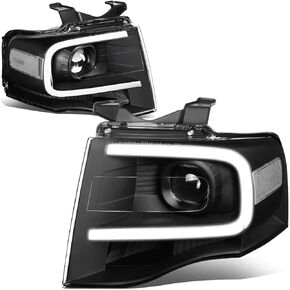 DNA MOTORING HL-3D-FEXP07-BK-CL1 Black Proejctor Headlights With 3D LED Day Running Light Bar Compatible with 07-14 Expedition