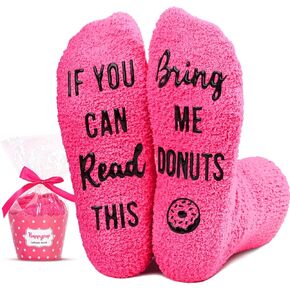 HAPPYPOP Donut Socks Donut Gifts For Women, Pink Fuzzy Cupcake Socks Donut Slippers, Christmas Stocking Stuffers
