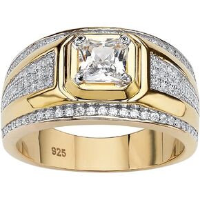 PalmBeach Men's Yellow Gold-plated Sterling Silver Square Cubic Zirconia Ring Sizes 9-13