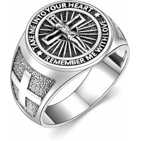 SIMONLY St.Benedict Crucifix Ring 925 Sterling Silver Jesus Christ Crucifix Cross Ring for Men Jesus Cross Religious Amulet Jewelry Gifts Size 8-9