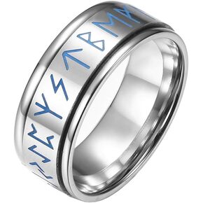 8mm Men's Stainless Steel Spinner Ring Luminous Glow Nordic Viking Rune Band