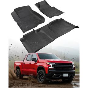All Weather Floor Mats for Chevy Silverado for GMC Sierra 1500 2024-2019 Accessories (Only for Crew Cab) Floor Liners for Chevrolet Silverado for GMC Sierra 2024-2020 1500HD/2500HD/3500HD Accessories