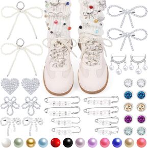 Silver Charms for Socks, Shoe Charms for Sneakers, Bling Pearl Brooch Pins, Buttons, and Charms for Junk Socks; Stylish Shoe Pins for Women’s Sneakers, Socks, Clothes, and Hat Decoration