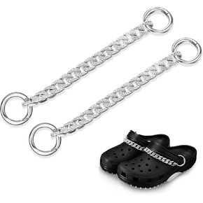 Junkin 2 Pieces Alloy Crystal Shoe Charms Chain Metal Style Shoe Chain DIY Shoe Charms Chain for Shoes Women Girls Sandals and Casual Shoes (Silver Stylish Style)