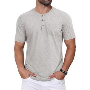 CRYSULLY Men's Henley Shirt Short Sleeve Pocket T-Shirts with 3 Button Shirts Lightweight Fashion Casual Tee Shirt