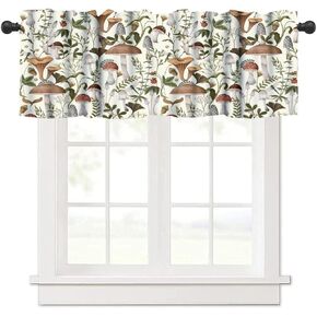 Mushroom Valance Curtains Rustic Flowers Leaves Mushroom Vintage Botanical Art Print Rod Pocket Curtain Valance for Kitchen Bedroom Living Room Decor 1 Panel W54xL18 Inch