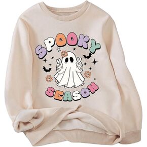 SHENHE Girl's Cute Ghost Print Sweatshirt Crew Neck Fleece Spooky Season Sweatshirt