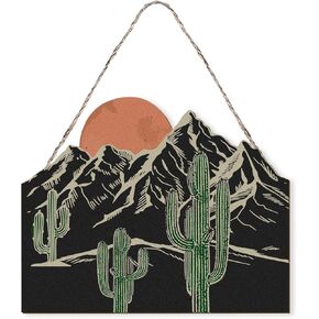 MOTERMATE Boho Western Southwestern Sign Decor, Rustic Western Mountain Desert Cactus Wall Hanging Decor Art for Farmhouse, Western Cowboy Cowgirl Front Porch Door Decor, Western Stuff, 12x12 Inch