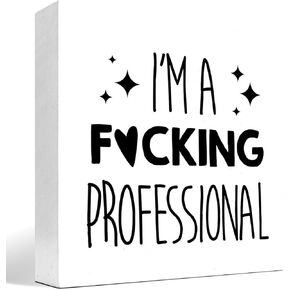 z-crange My Boss Thinks I'm Awesome Wood Block Sign Desk Decor,Rustic Inspirational Wooden Box Plaque Sign Desk Decor for Home Office Shelf Table Decorations