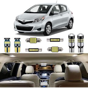 7 Piece White LED Interior Lights Kit for Toyota Yaris Sedan Hatchback 2007 2008 2009 2010 2011 2012 Super Bright 6000K Interior LED Light Bulbs Package + Install Tool