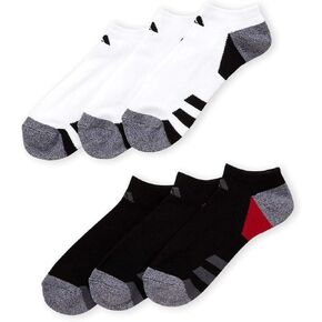 adidas Athletic Cushioned No Show Socks (6-pair) Socks (Large, Black/White)