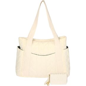 Travel Totes, Set of 2 Tote Bag for Women, Puffer Tote Bag with Zipper, Travel Tote Bag， Beach Bag(WHI)