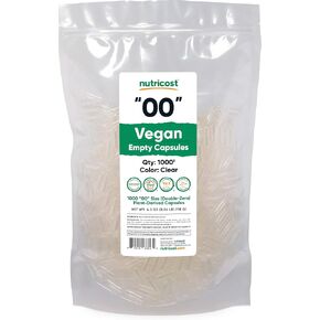 Nutricost Empty Capsules Size 00 Vegan - 1,000 Clear Empty Plant-Based Capsules - Kosher Certified, Halal Certified, Non-GMO, Soy Free, Gluten Free, Vegetarian