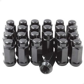 Wheel Accessories Parts 24 Pcs Aftermarket Black Hex Lug Nuts Bulge Acorn Lug Nut 1.75 Inch Long Cone Seat 19mm 3/4 19mm Hex M14 x 1.50 Chevy Silverado GMC Sierra Ford F150 Dodge Ram