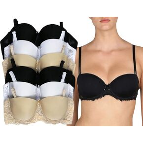 ToBeInStyle Women's Pack of 6 Full Coverage Padded Bras - Convertible Bra with Lace Accent Detail - 40C