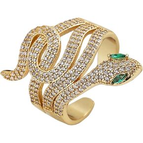 Snake Rings for Women - Ladies Alternate Ring Vintage Promise Rings Open Ring with Emerald & Diamond Snake Design, Mothers Anniversary Birthday Christmas Jewelry Gifts丨925 Sterling Silver
