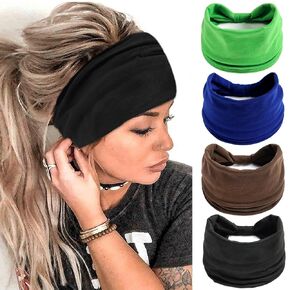 FULZTEY Boho Headbands for Women Vintage Elastic Fabric Printed Hair Bands Workout Wide Knot Sweatbands Soft Cotton Headwraps Yoga Running Hair Accessories for Women Girls 4Pcs