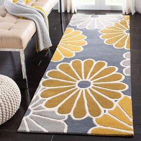 SAFAVIEH Soho Collection 2'6" x 10' Grey / Yellow SOH705A Handmade Premium Wool & Viscose Runner Rug