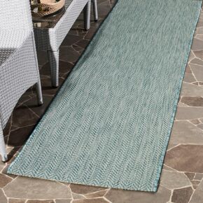 SAFAVIEH Courtyard Collection 2'3" x 6'7" Aqua/Grey CY8022 Indoor-Outdoor Waterproof Easy-Cleaning Patio Backyard Mudroom Runner-Rug