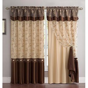 Fancy Collection Embroidery Curtain Set 1 Panel Drapes with Backing & Valance (Brown, 55"x 96")
