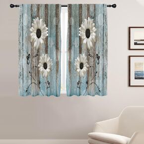 Coxila Rustic Floral Window Curtains for Bedroom 42 x 63 Inch Rod Pocket Teal White Flowers Farmhouse Turquoise Aqua Botanical Country Living Room Treatment Set of 2 Curtain Panels Drapes