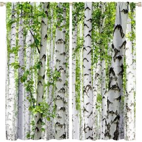 Landscape Birch Tree Curtains Nature Green Leaf Summer Window Curtain Thermal Insulated Drapes Rod Pocket Bedroom Dining Room Living Room Kitchen Office Cafe 42x45 in