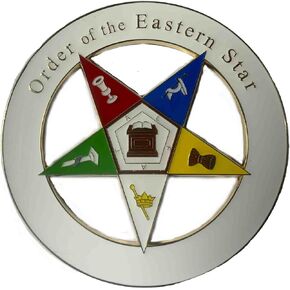 Order of The Eastern Star (OES) Auto Emblem Five-Pointed Star Surrounding The Center Pentagon, White