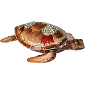 Sea Turtle Trinket Box Small Sea Animal Figurine Ocean Home Decor Golden Glazed Crystal Keepsake Special Day Gifts for Men, Women