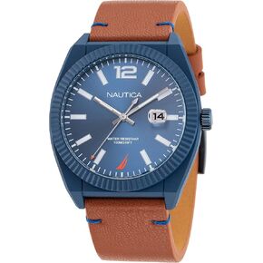 Nautica Men's NAPPBS303 Pacific Beach Brown Apple Grain Leather Strap Watch