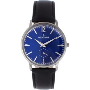 Peugeot Men's Vintage Business Watch - Retro Style, Analog Movement with Remote Sweep Second Hand and Black Leather Strap
